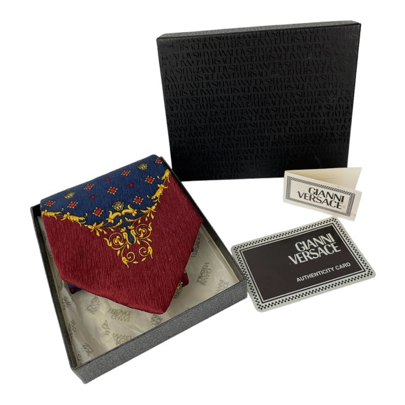 Rare Mens Gianni Versace Medusa Print Royal Blue & Red Designer Luxury Neck Tie - Picture 3 of 14